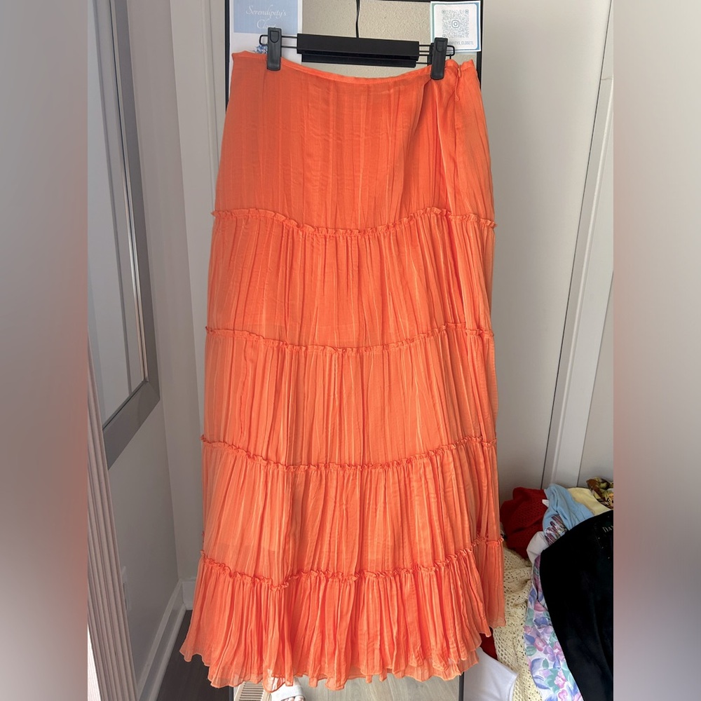 Bianca Nygard orange fully lined tiered maxi skirt-size 10